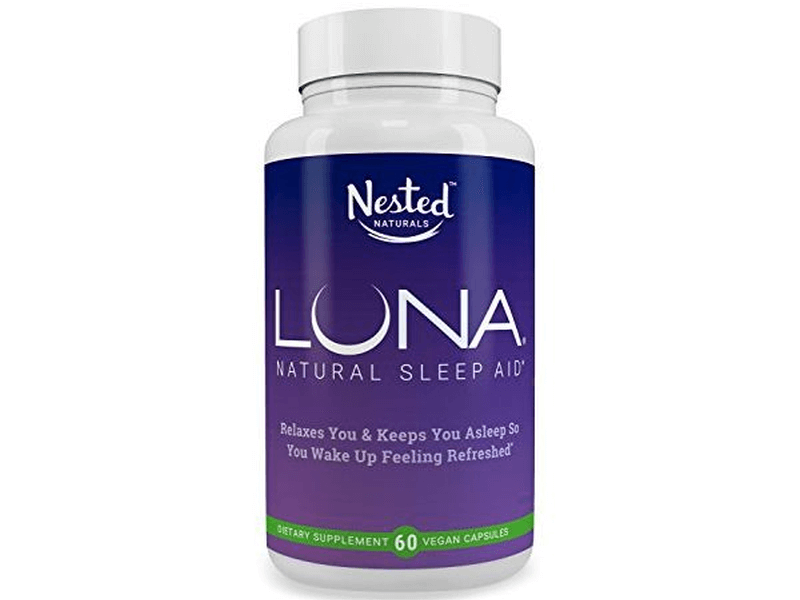 front of sleep aid Nested Naturals LUNA bottle