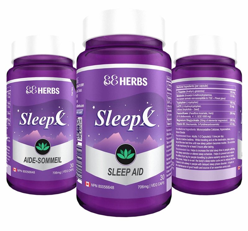 Sleep aid 88Herbs Sleep-X bottles on white background