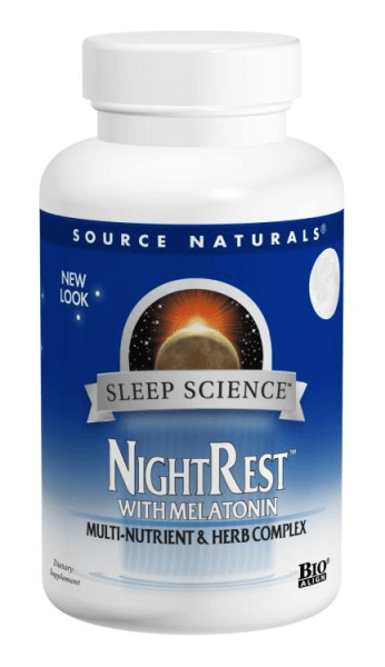 front of Source Naturals NightRest bottle on white background