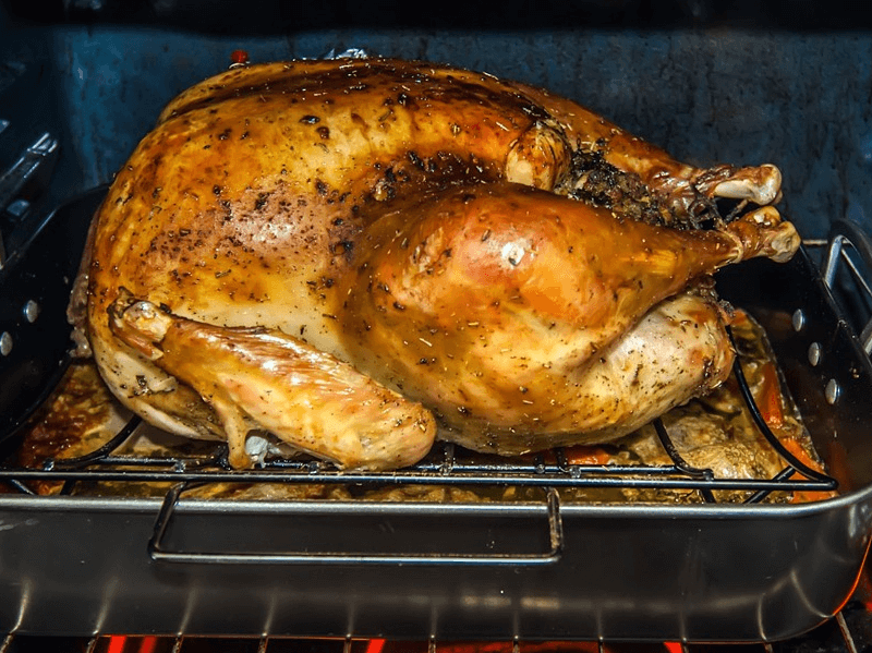 Tryptophan-rich roasted turkey in oven