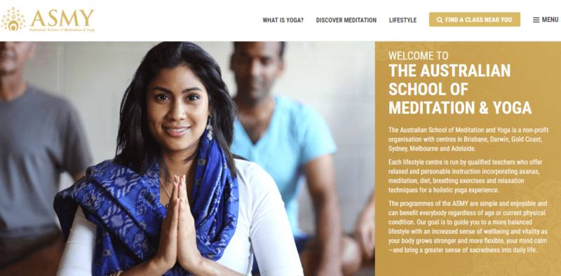 Australian School of Meditation and Yoga's landing page