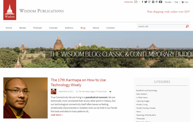 Landing page of Wisdom Publications