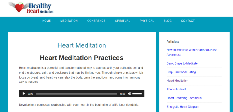 The homepage of Heart Healthy Meditation