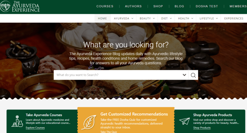 Landing page of the Ayurveda Experience